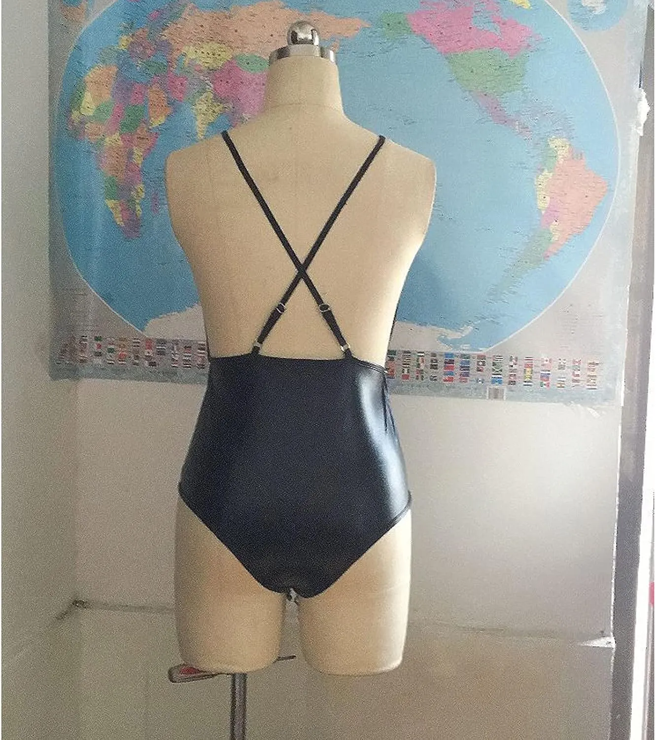 Lingerie Set for Women Sexy Naughty Teddies Patent Leather Bodysuit Halter Neck Open Front Backless Lace Up Nightwear