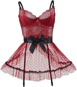 LINGERLOVE Babydoll Lingerie Nightdress for Women Plus Size Sexy Underwire Lace Chemise Sleepwear