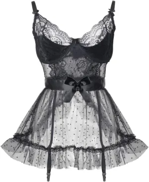 LINGERLOVE Babydoll Lingerie Nightdress for Women Plus Size Sexy Underwire Lace Chemise Sleepwear