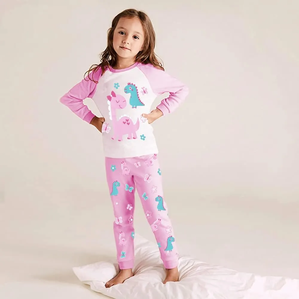 Little Hand Girls Pajamas Dinosaur Cotton Unicorn Pjs Jammies Fall Winter Long Sleeve Kids Sleepwear Sets for Size 2-7T