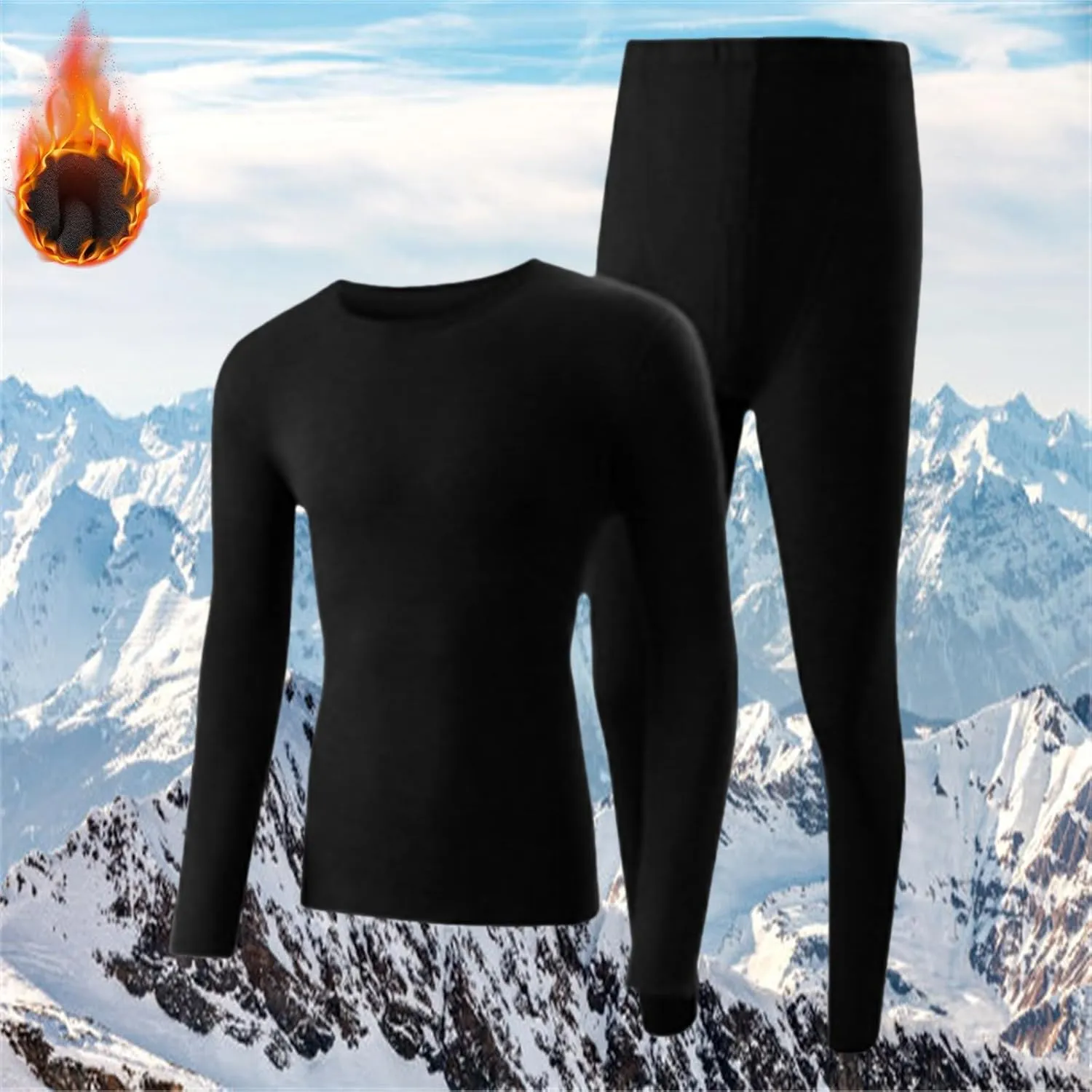 Long Johns Thermal Underwear for Men Autumn and Winter Thermal Underwear Set Long Johns Fleece Lined Bottom Top Set