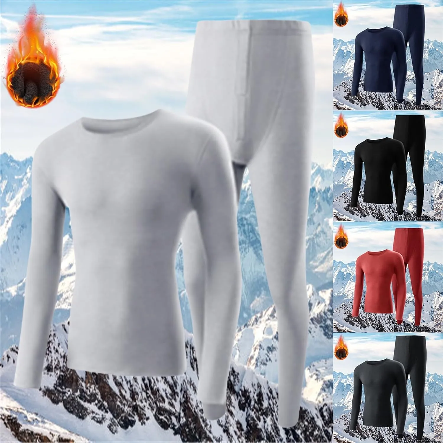 Long Johns Thermal Underwear for Men Autumn and Winter Thermal Underwear Set Long Johns Fleece Lined Bottom Top Set