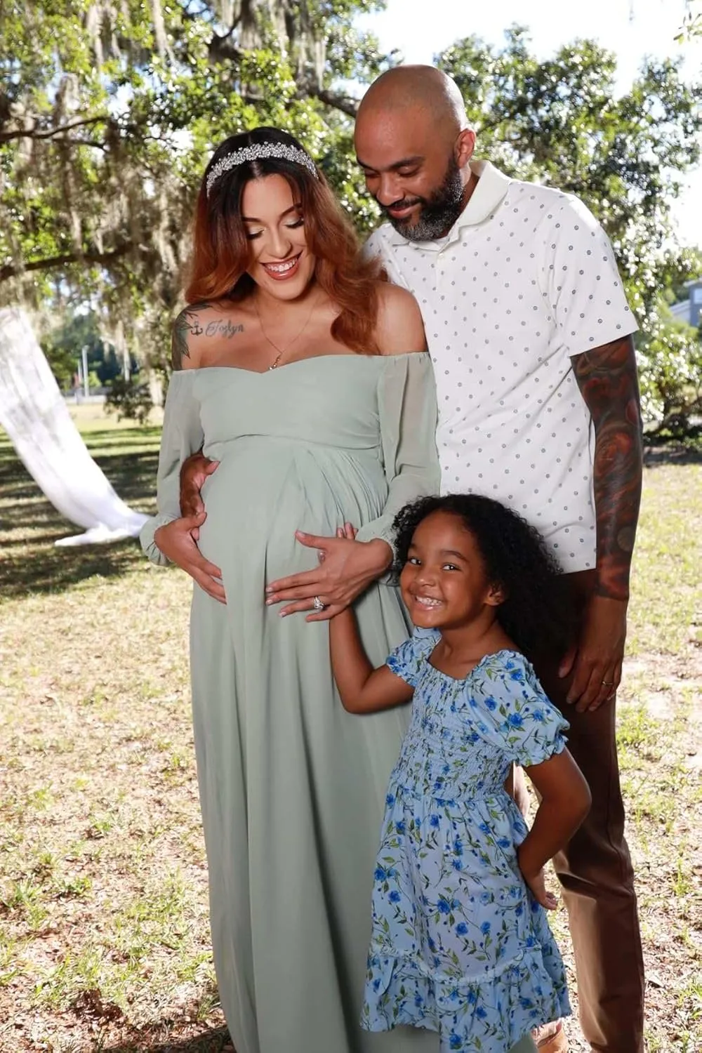 Long Sleeve Maternity Dress for Photoshoot Off Shoulder Chiffon Baby Shower Pregnancy Gown for Photography