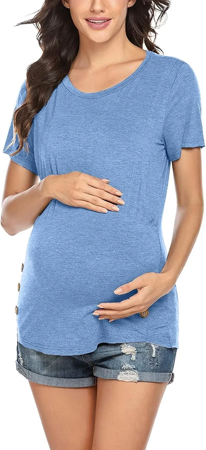 Maternity Nursing Shirts Women Breastfeeding Tops Short Sleeve Comfort Pregnancy Clothes Lounge Cotton Tee Top