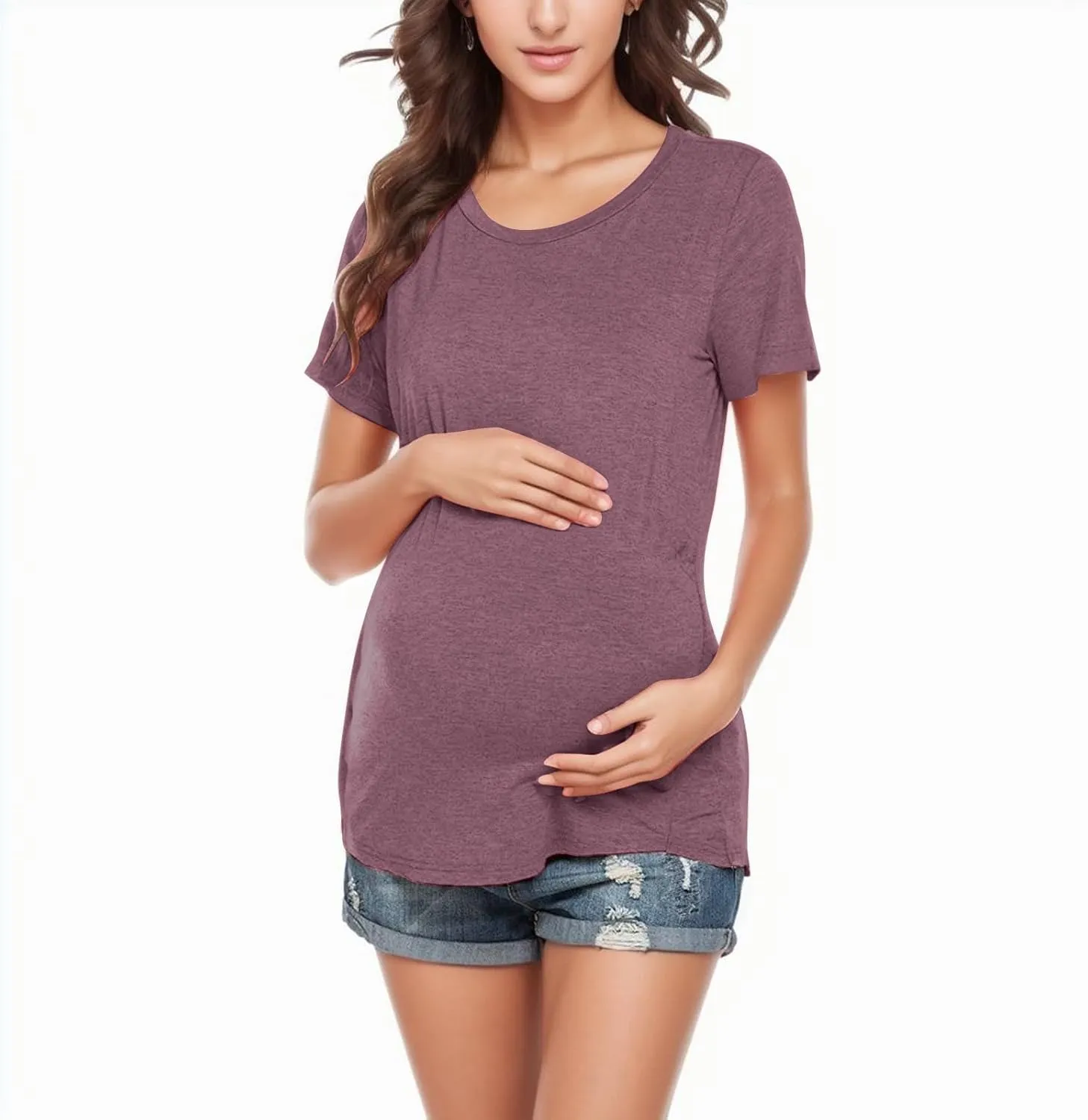 Maternity Nursing Shirts Women Breastfeeding Tops Short Sleeve Comfort Pregnancy Clothes Lounge Cotton Tee Top