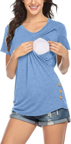 Maternity Nursing Shirts Women Breastfeeding Tops Short Sleeve Comfort Pregnancy Clothes Lounge Cotton Tee Top