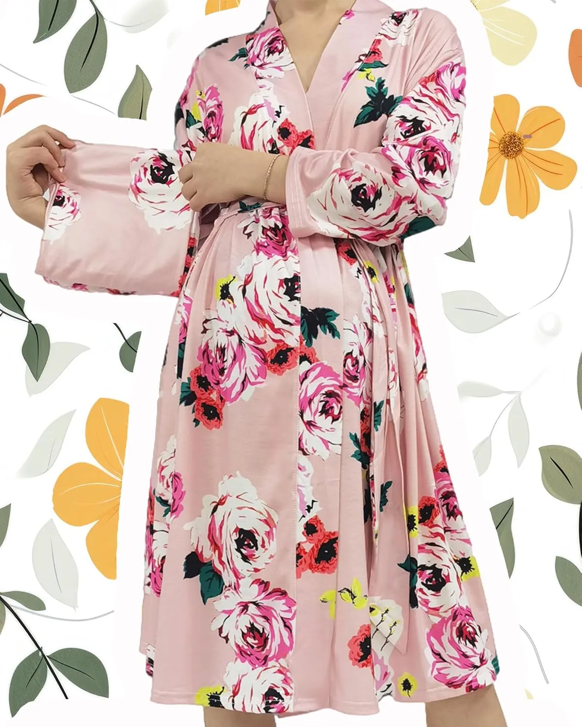 Maternity Robe with Matching Swaddle Soft Mommy Robe Receiving Blanket Set