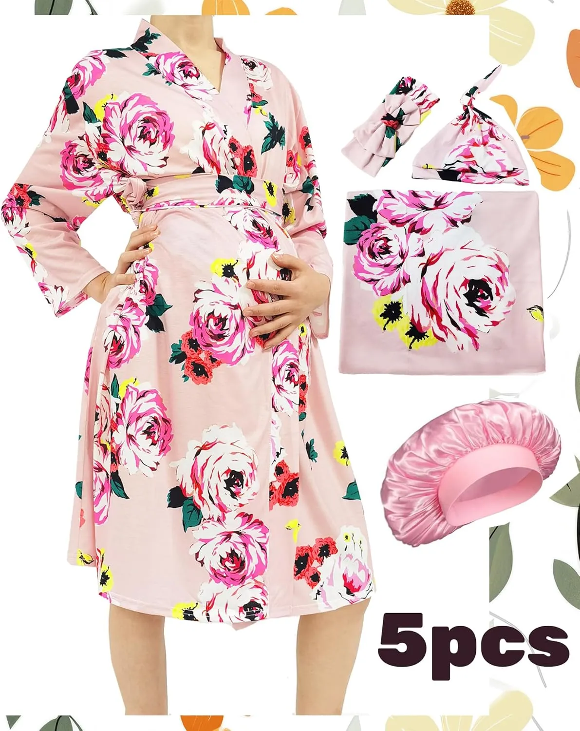Maternity Robe with Matching Swaddle Soft Mommy Robe Receiving Blanket Set