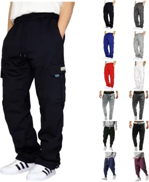 Men Casual Cargo Pant Outdoor Lightweight Tactical Pants Loose Straight Sweatpants Hiking Sports Pants with Pockets