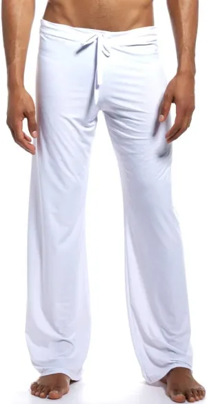 Men Soft Ice Silk Long Yoga Pants Sexy Low Rise Elastic Drawstring Sleep Bottoms
