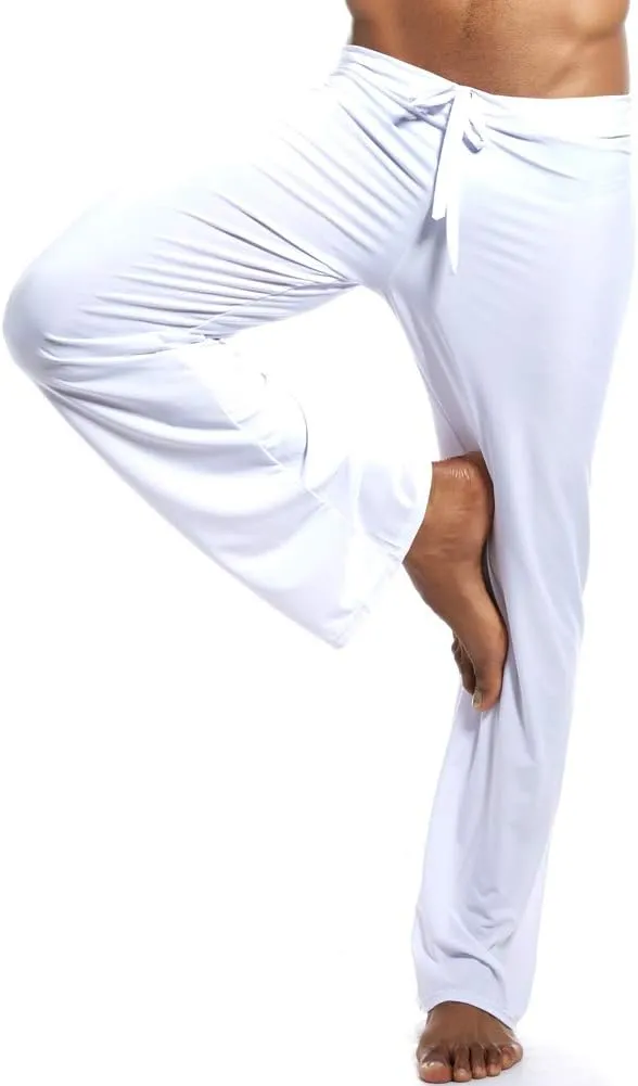 Men Soft Ice Silk Long Yoga Pants Sexy Low Rise Elastic Drawstring Sleep Bottoms