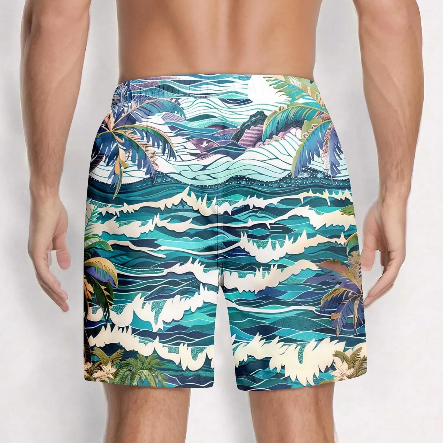 Men Swim Trunks Mens Shorts Baggy Swimwear Lightweight Casual Outdoor Dissolving Hawaiian Fishing Drawstring Graphic