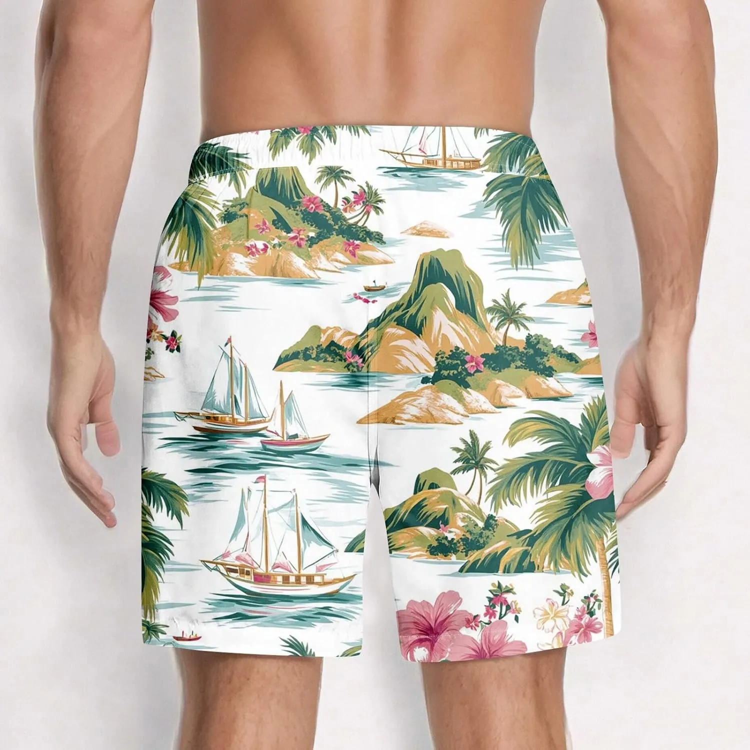 Men Swim Trunks Mens Shorts Baggy Swimwear Lightweight Casual Outdoor Dissolving Hawaiian Fishing Drawstring Graphic