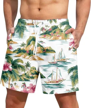 Men Swim Trunks Mens Shorts Baggy Swimwear Lightweight Casual Outdoor Dissolving Hawaiian Fishing Drawstring Graphic
