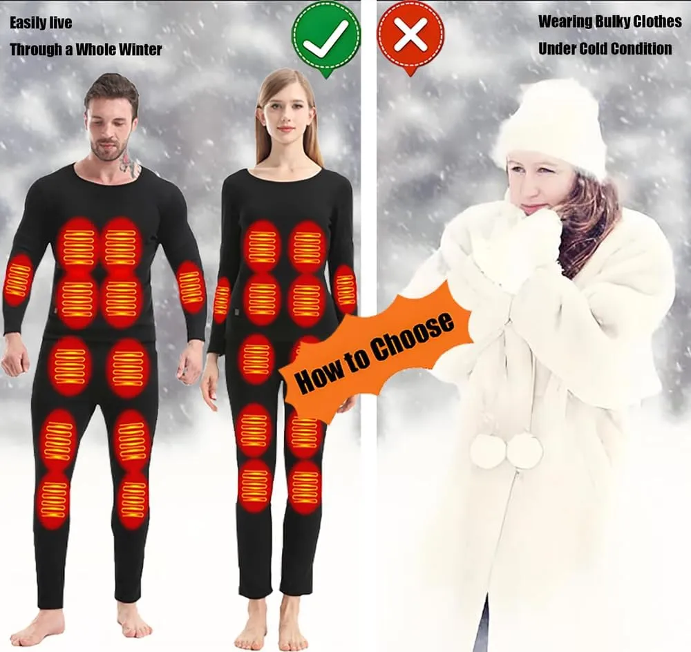 Men Women Heated Thermal Underwear Set USB Charge 28 Zone Intelligent Heated Cold Winter Thermal Underwear for Skiing