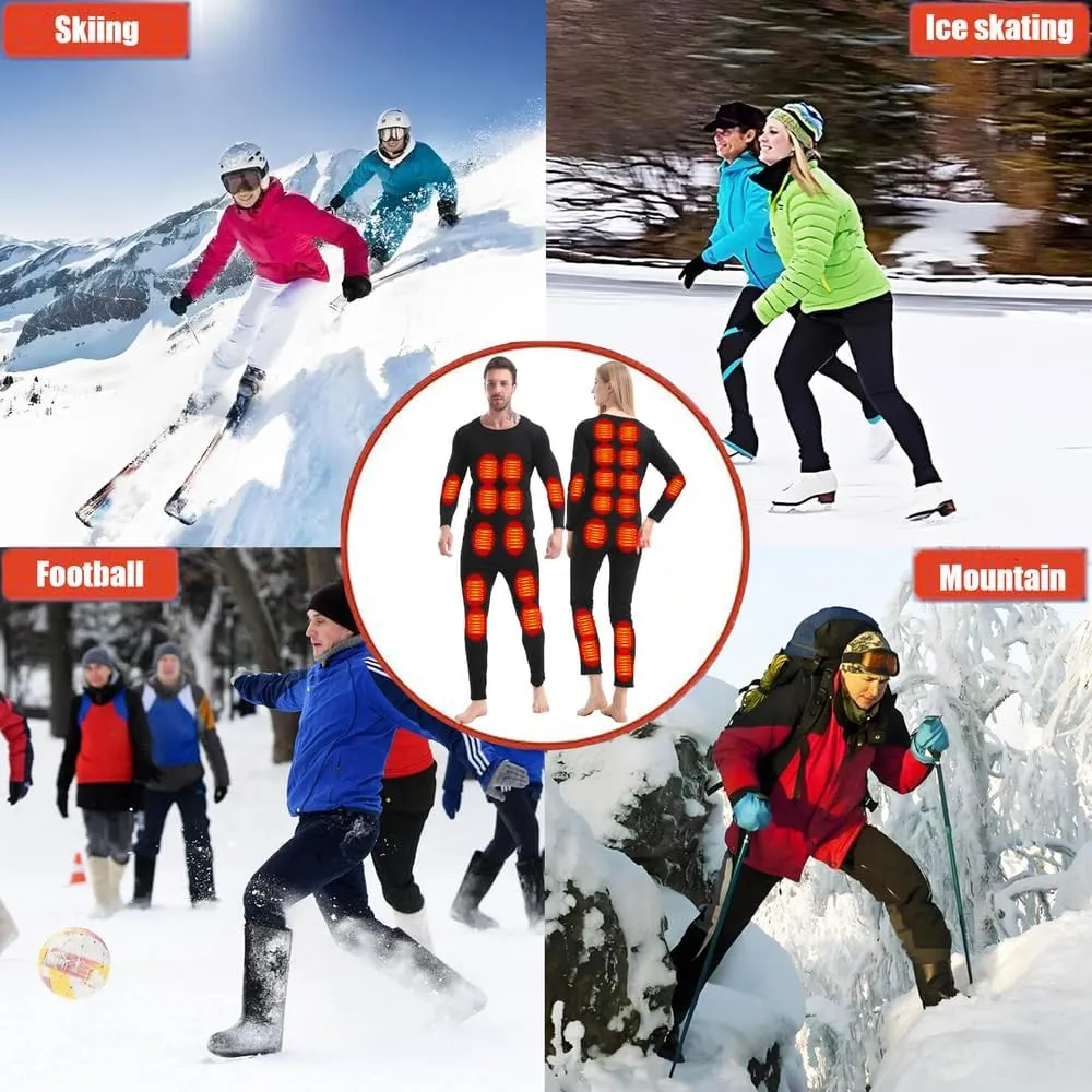 Men Women Heated Thermal Underwear Set USB Charge 28 Zone Intelligent Heated Cold Winter Thermal Underwear for Skiing
