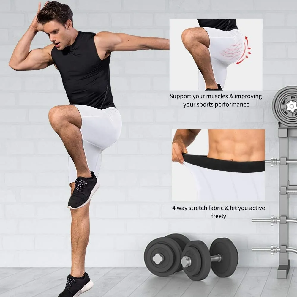 Men's Athletic Compression Shorts with Pockets Running Workout Active Underwear