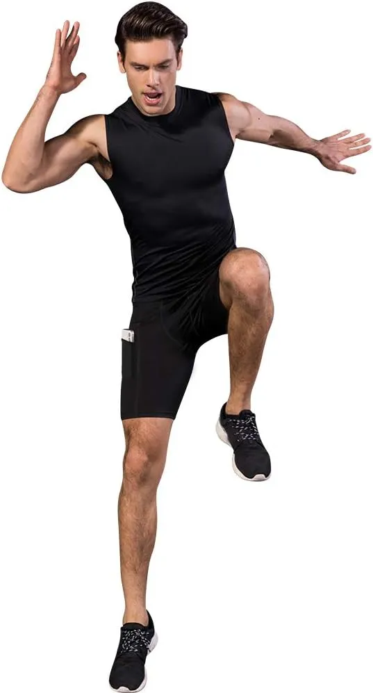 Men's Athletic Compression Shorts with Pockets Running Workout Active Underwear