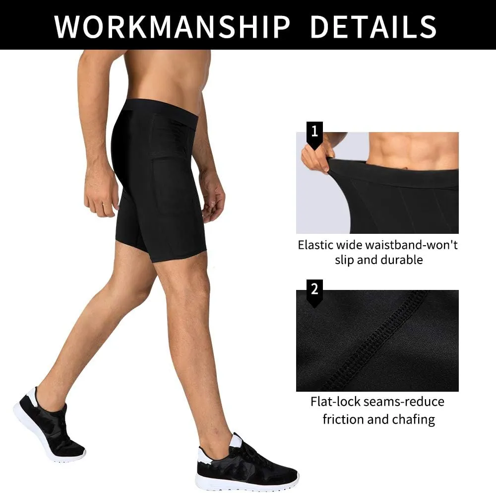Men's Athletic Compression Shorts with Pockets Running Workout Active Underwear