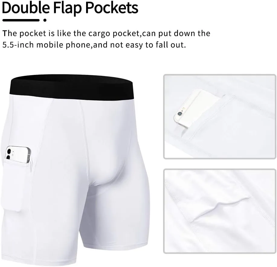 Men's Athletic Compression Shorts with Pockets Running Workout Active Underwear