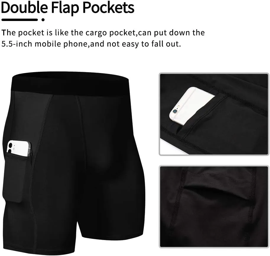 Men's Athletic Compression Shorts with Pockets Running Workout Active Underwear