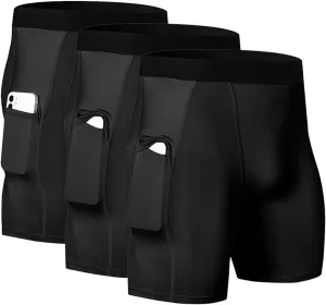 Men's Athletic Compression Shorts with Pockets Running Workout Active Underwear