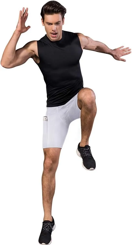Men's Athletic Compression Shorts with Pockets Running Workout Active Underwear