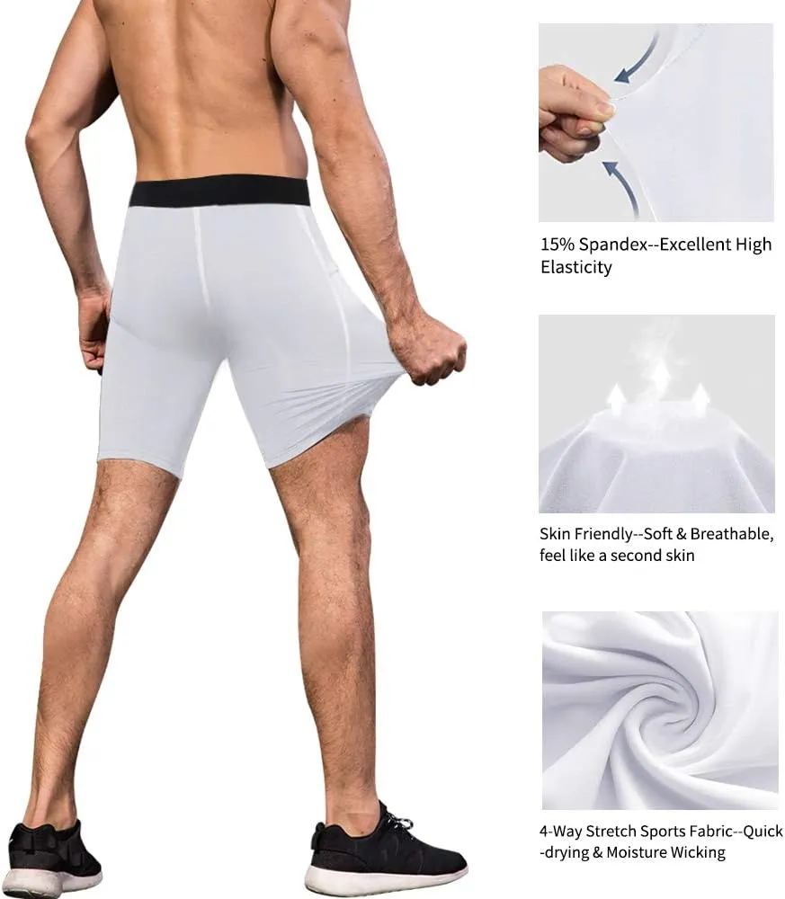 Men's Athletic Compression Shorts with Pockets Running Workout Active Underwear