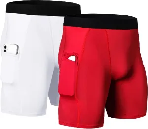 Men's Athletic Compression Shorts with Pockets Running Workout Active Underwear