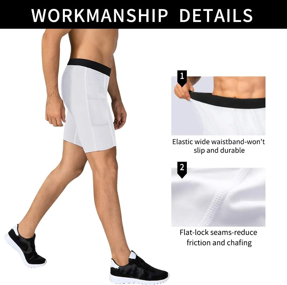 Men's Athletic Compression Shorts with Pockets Running Workout Active Underwear