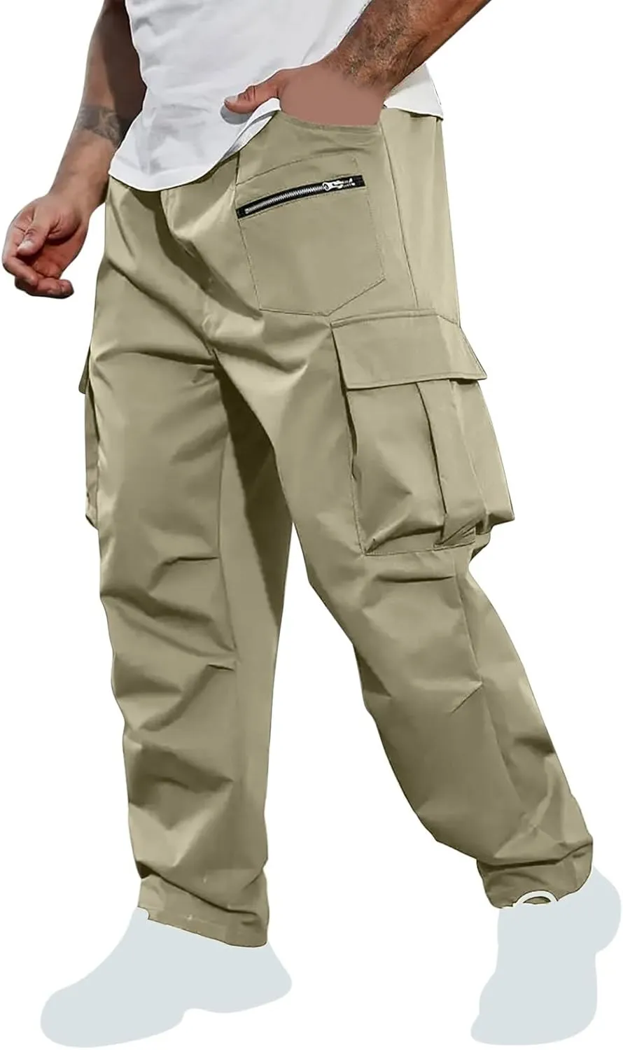 Men's Cargo Joggers Stretch Elastic Waist Drawsring Pants Casual Outdoor Workout Clothes for Men with Pockets