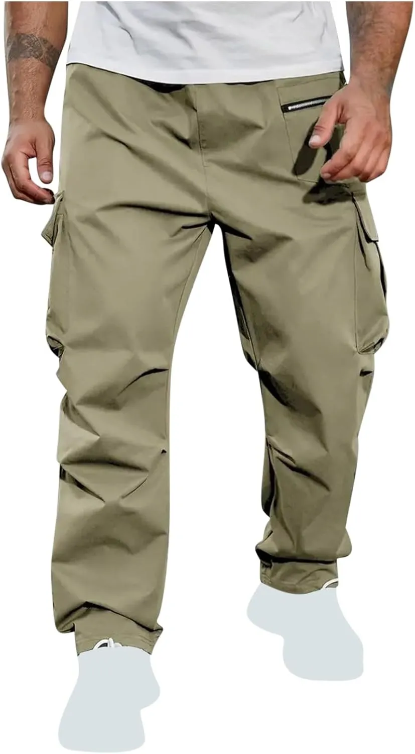 Men's Cargo Joggers Stretch Elastic Waist Drawsring Pants Casual Outdoor Workout Clothes for Men with Pockets