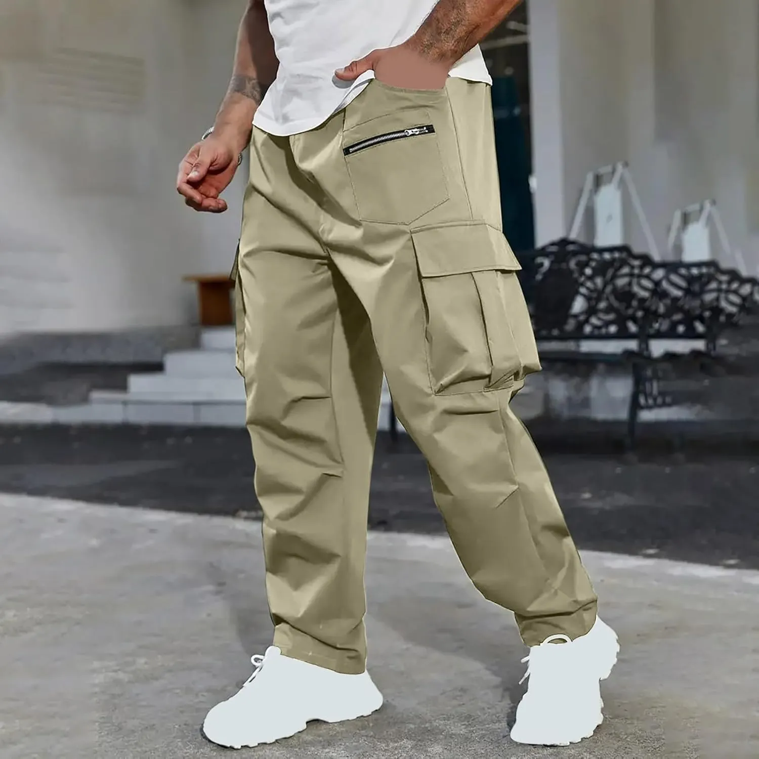 Men's Cargo Joggers Stretch Elastic Waist Drawsring Pants Casual Outdoor Workout Clothes for Men with Pockets