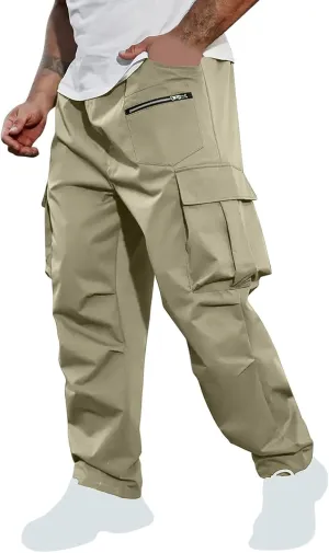 Men's Cargo Joggers Stretch Elastic Waist Drawsring Pants Casual Outdoor Workout Clothes for Men with Pockets
