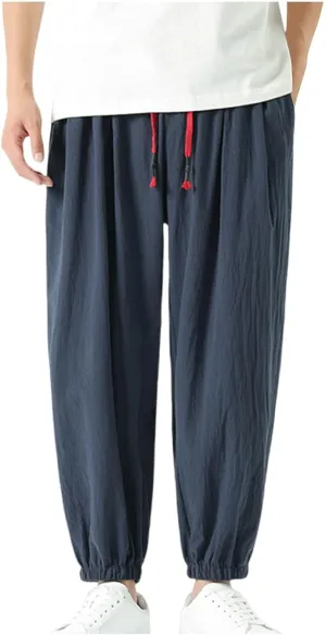 Mens Cotton Jogger Pants Loose Elastic Drawstring Waist Trousers Spring Summer Harem Pant Casual Going Out Clothing