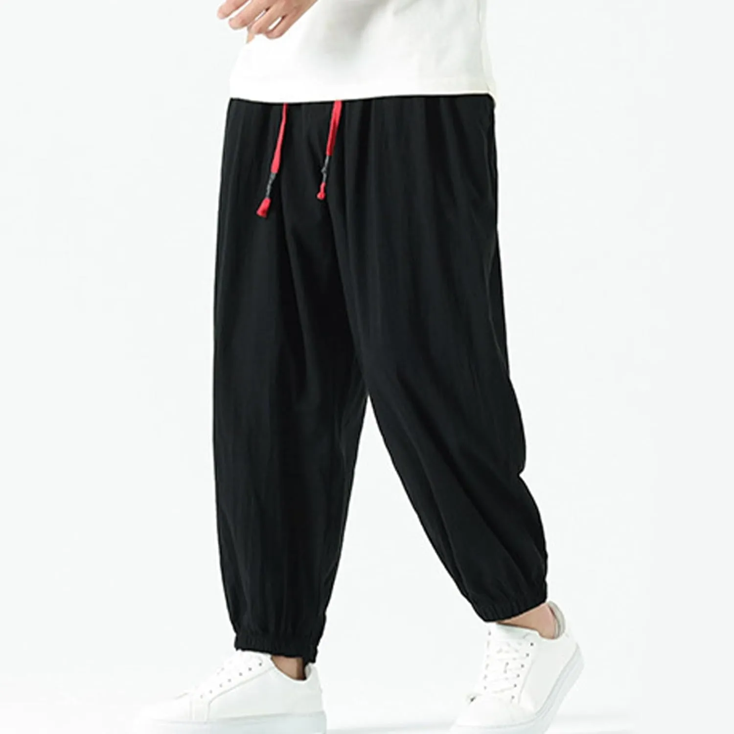 Mens Cotton Jogger Pants Loose Elastic Drawstring Waist Trousers Spring Summer Harem Pant Casual Going Out Clothing