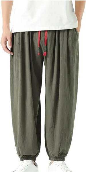 Mens Cotton Jogger Pants Loose Elastic Drawstring Waist Trousers Spring Summer Harem Pant Casual Going Out Clothing