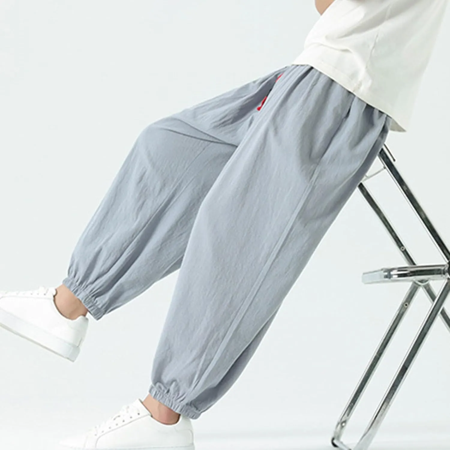Mens Cotton Jogger Pants Loose Elastic Drawstring Waist Trousers Spring Summer Harem Pant Casual Going Out Clothing