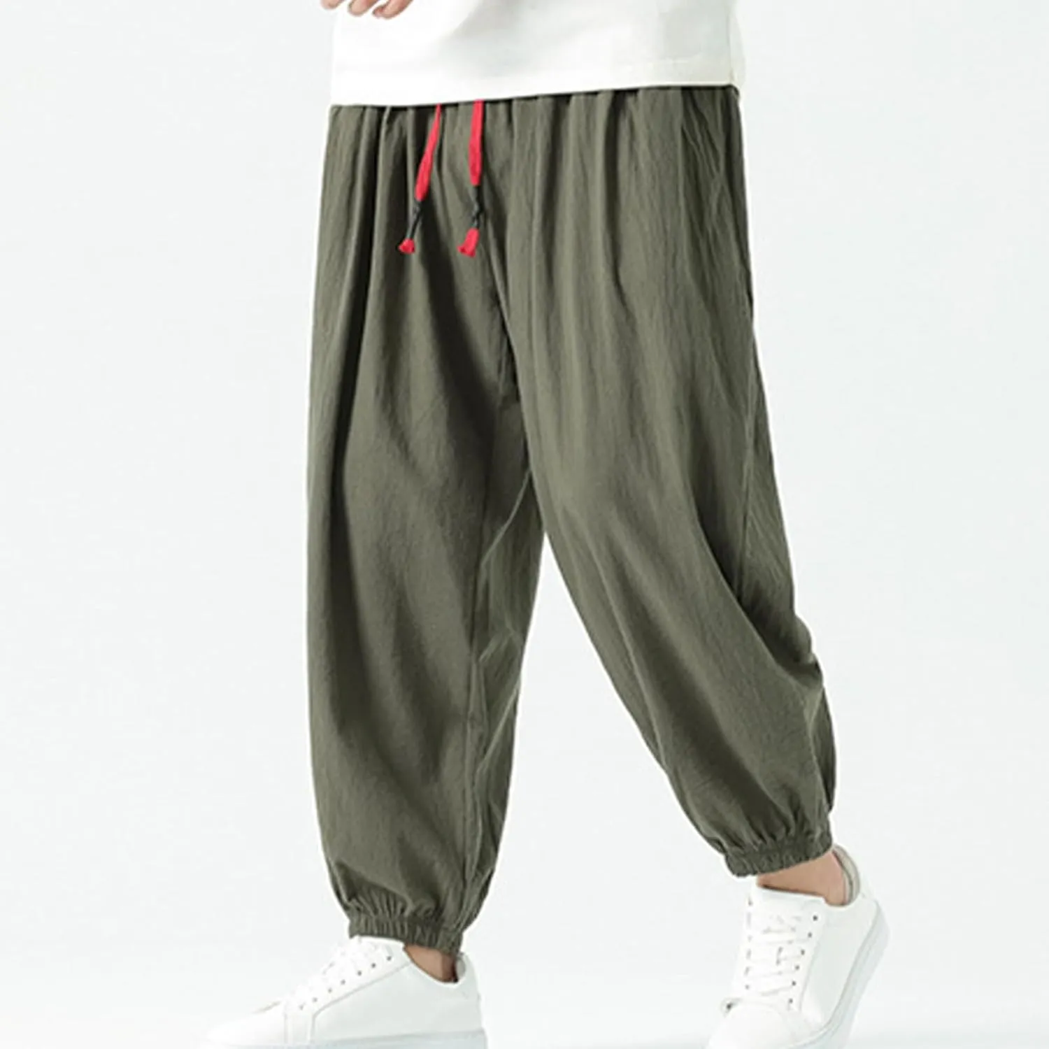 Mens Cotton Jogger Pants Loose Elastic Drawstring Waist Trousers Spring Summer Harem Pant Casual Going Out Clothing