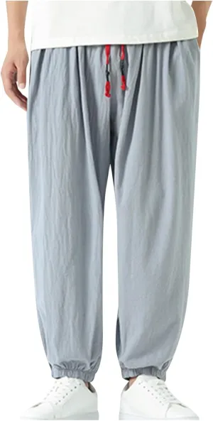 Mens Cotton Jogger Pants Loose Elastic Drawstring Waist Trousers Spring Summer Harem Pant Casual Going Out Clothing