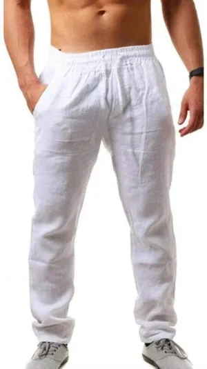 Men's Cotton Linen Casual Long Pants Hippie Summer Beach Yoga Trousers Drawstring Comfy Home Sleep Pajama Pants with Pockets