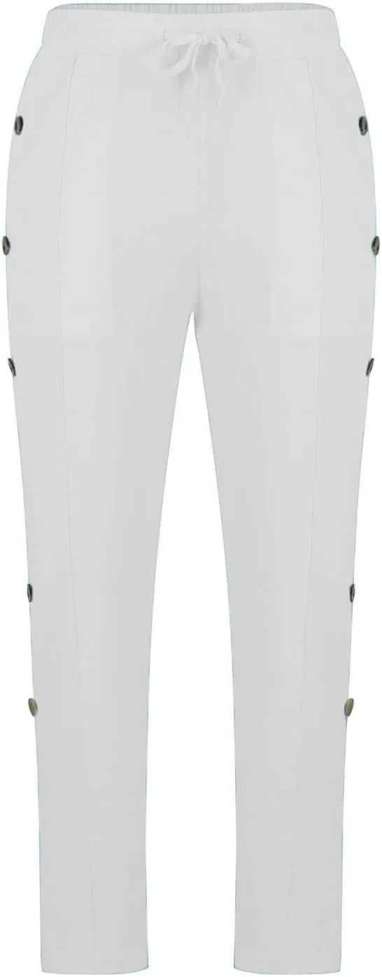 Mens Cotton Linen Drawstring Pants Elastic Waist Button Pant Solid Loose Trousers Summer Going Out Vacation Clothing
