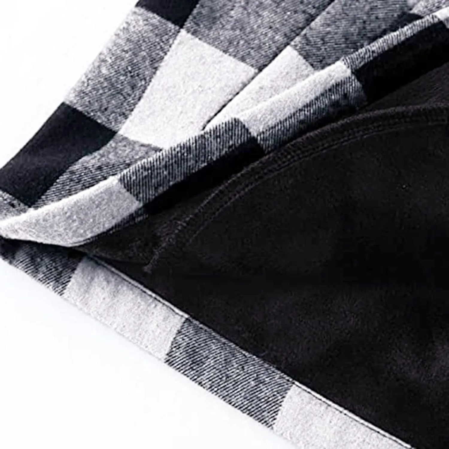 Mens Fleece Flannel Plaid Shirt Jacket Outwear Winter Coats Sherpa Lined Full Zip Hooded Plaid Shirt Jacket Thermal Coat