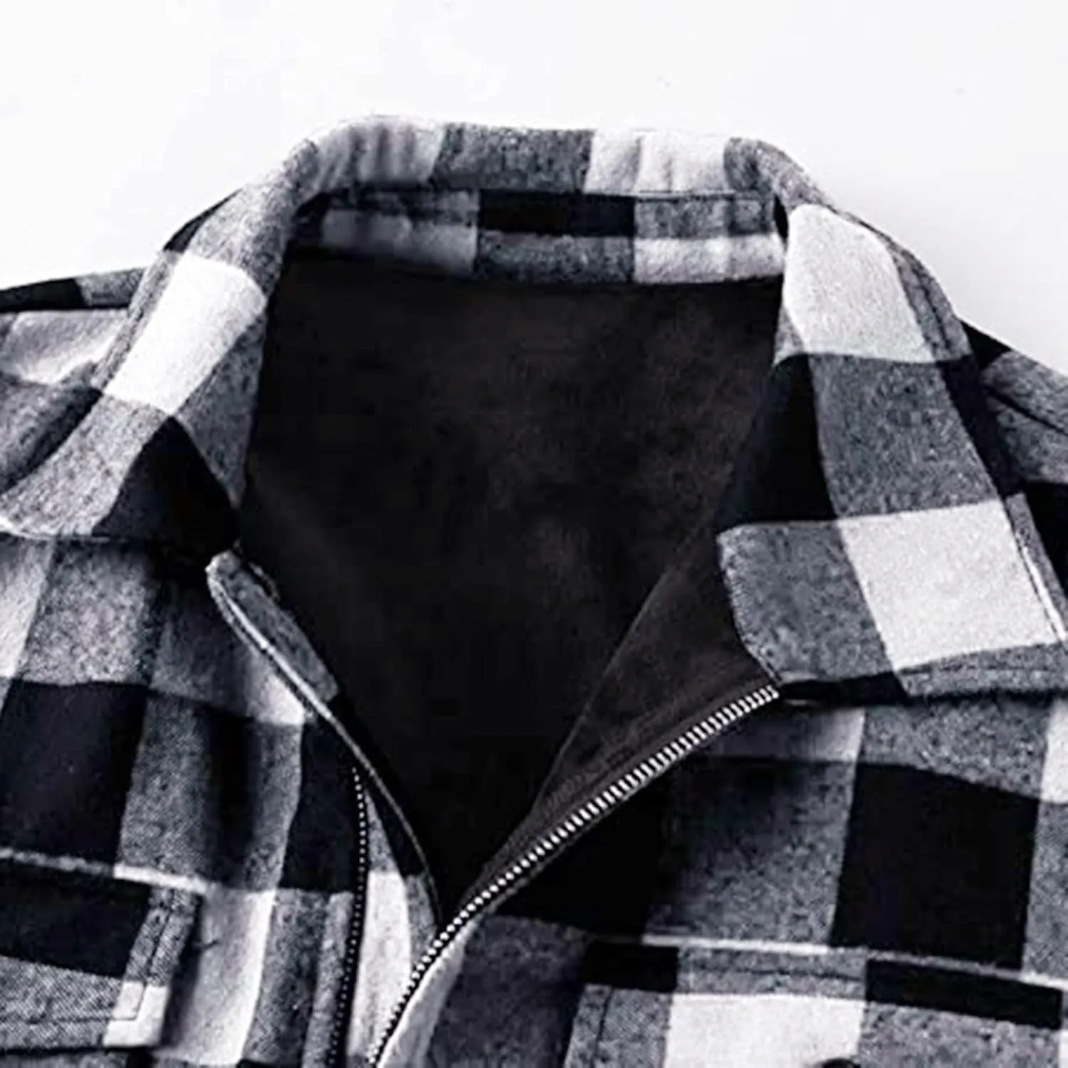 Mens Fleece Flannel Plaid Shirt Jacket Outwear Winter Coats Sherpa Lined Full Zip Hooded Plaid Shirt Jacket Thermal Coat
