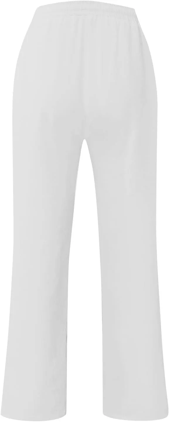 Mens Linen Pants Relaxed Fit Elastic Waist Pants Summer Boho Lightweight Linen Trousers with Pockets Yoga Pants