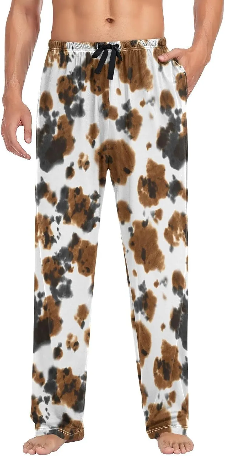 Men's Pajama Pants Soft Comfy Cow Print Sleep Lounge Pants Pjs Bottoms with Pockets