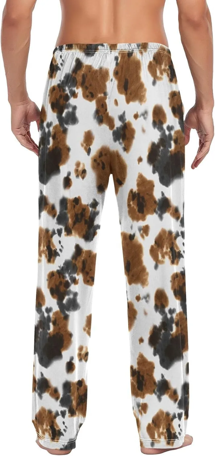 Men's Pajama Pants Soft Comfy Cow Print Sleep Lounge Pants Pjs Bottoms with Pockets