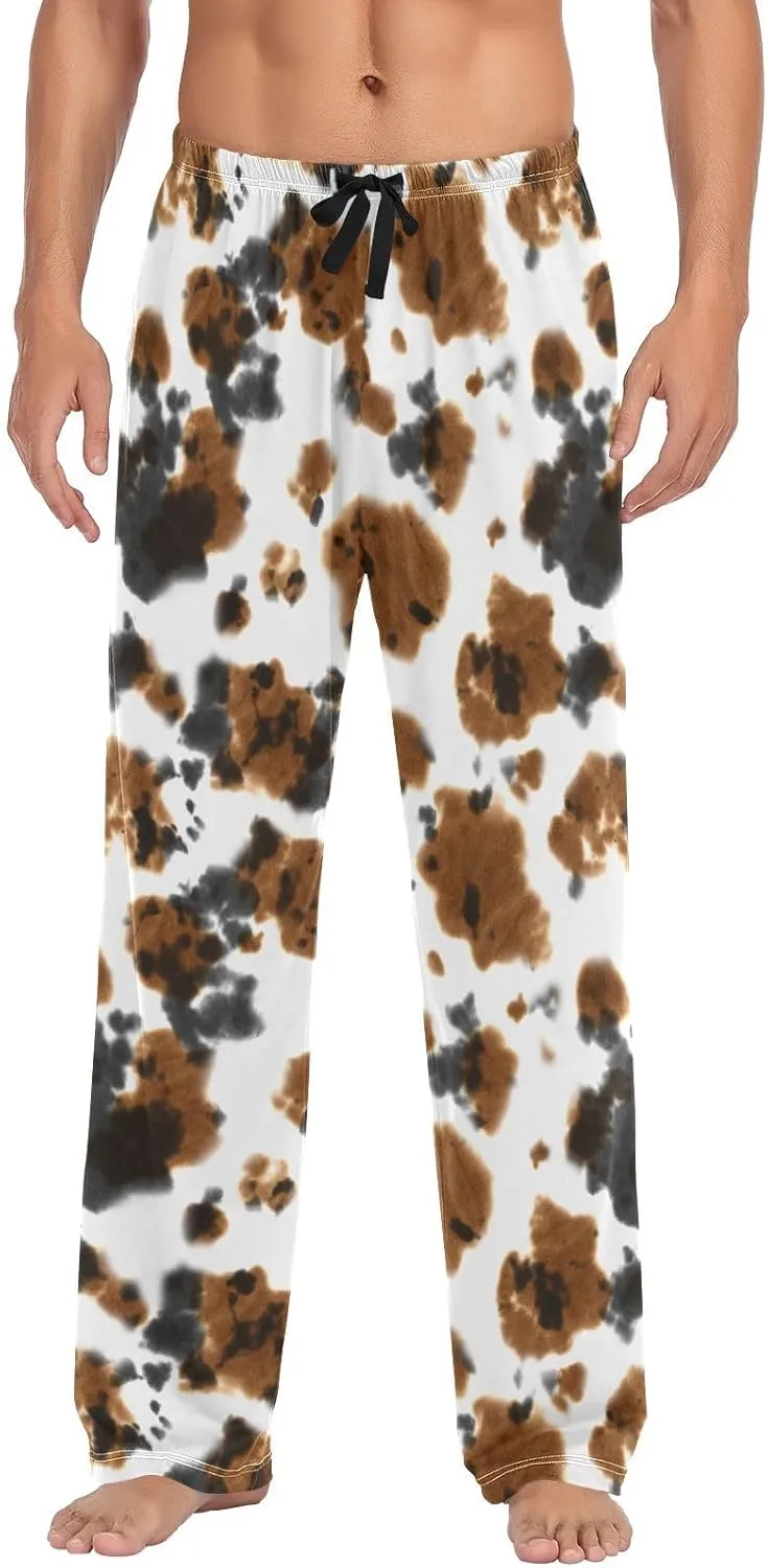 Men's Pajama Pants Soft Comfy Cow Print Sleep Lounge Pants Pjs Bottoms with Pockets