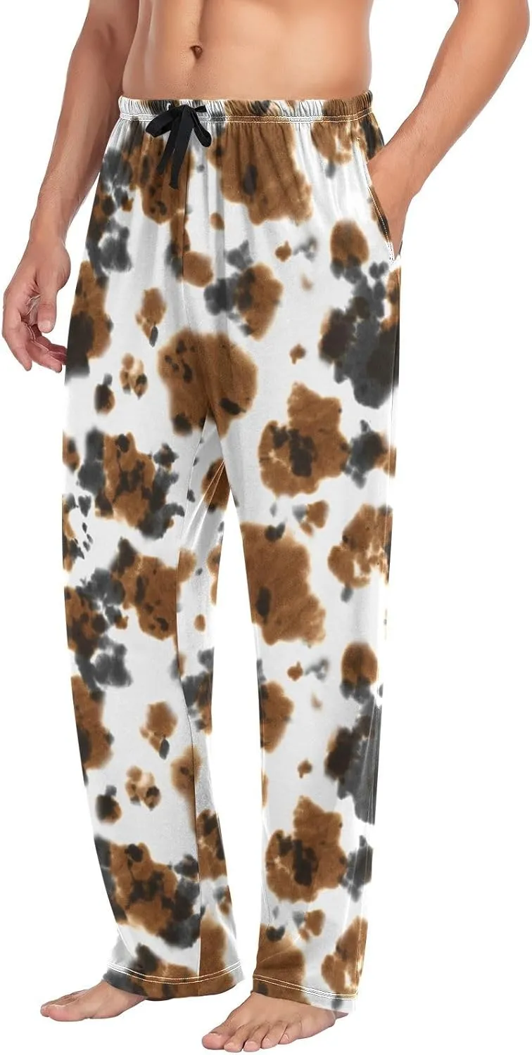 Men's Pajama Pants Soft Comfy Cow Print Sleep Lounge Pants Pjs Bottoms with Pockets