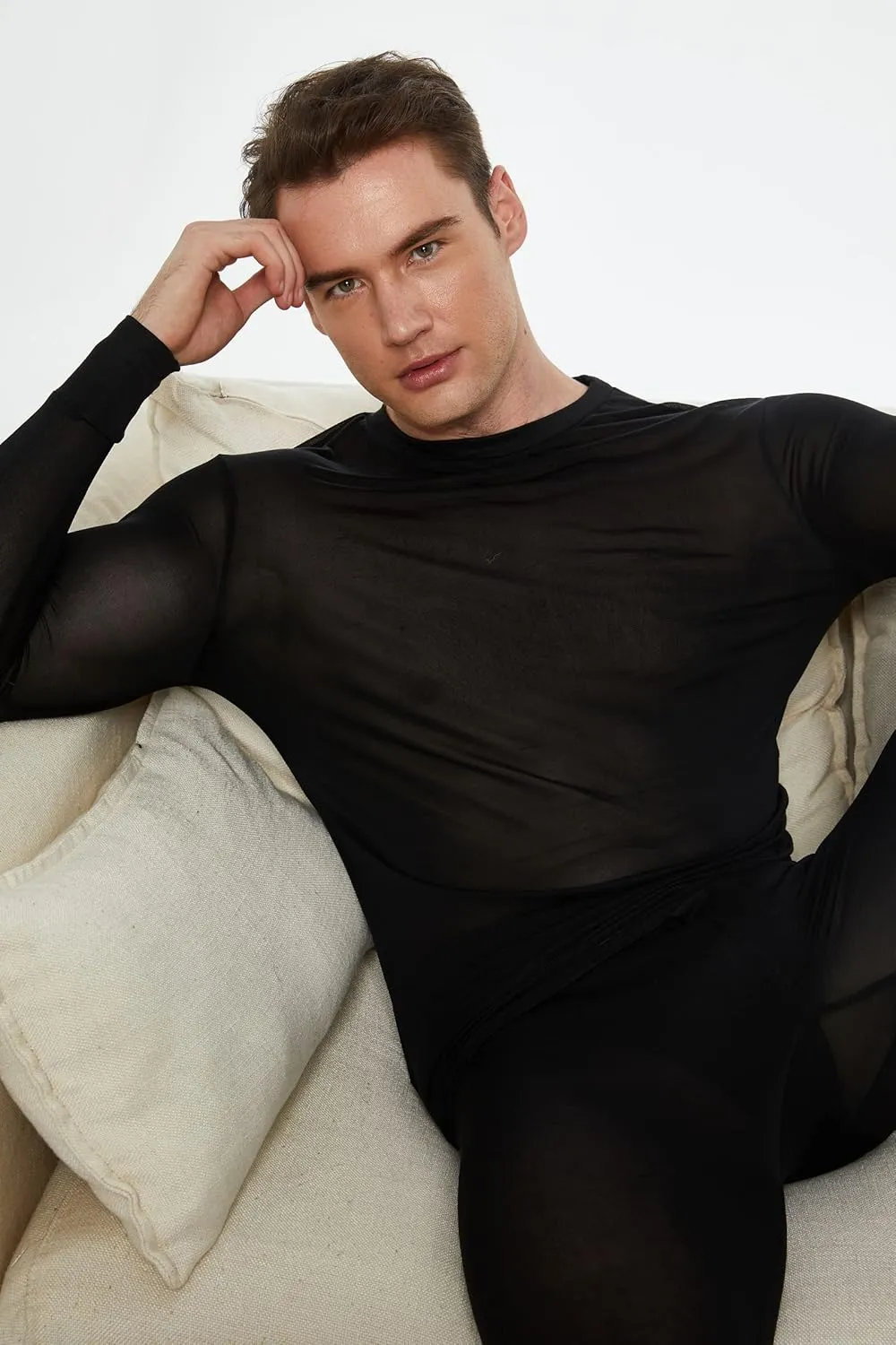Men's Pure Mulberry Silk Knitted Thermal Underwear Top